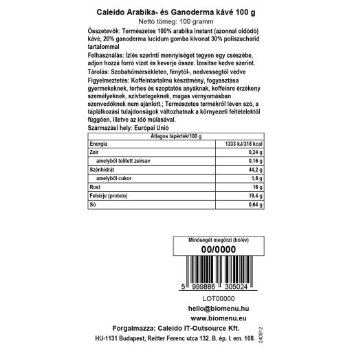 Caleido kawa arabica i ganoderma 100 g etykieta