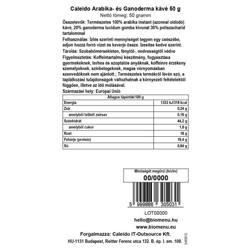 Caleido kawa arabica i ganoderma 50 g etykieta