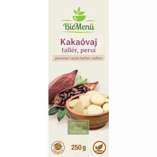 BioMenü ekologiczne masło kakaowe w płatkach z Peru 250 g etykieta