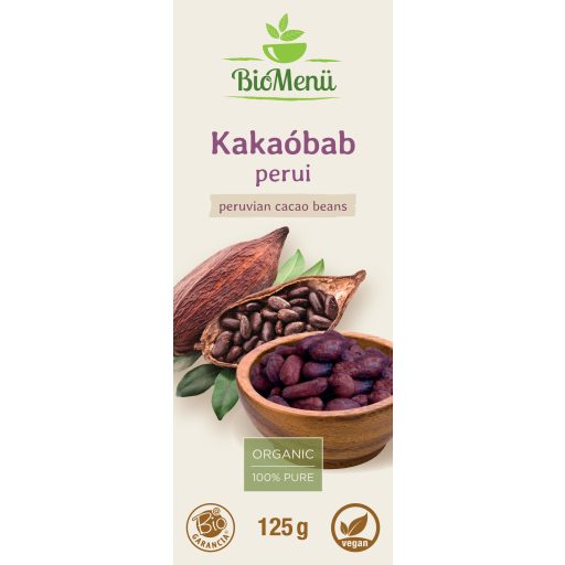 BioMenü organiczne ziarna kakaowe z Peru 125 g etykieta
