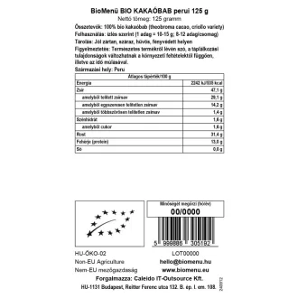 BioMenü organiczne ziarna kakaowe z Peru 125 g obraz produktu