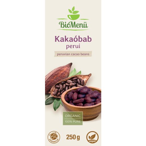 BioMenü organiczne ziarna kakaowe z Peru 250 g etykieta