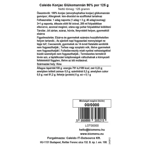 Caleido proszek z glukomannanem konjac 90%, 125 g etykieta danych