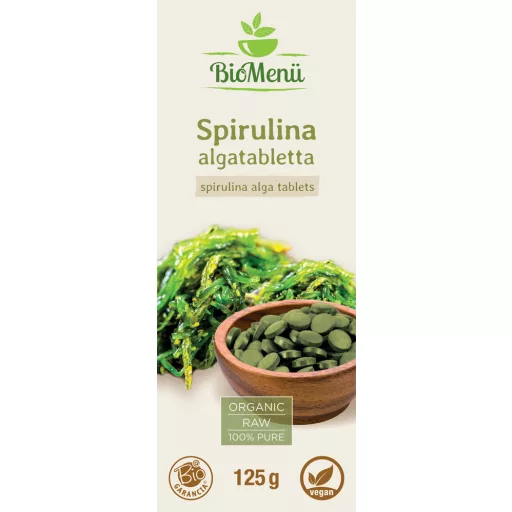BioMenü organiczne tabletki z algami spirulina 125 g etykieta