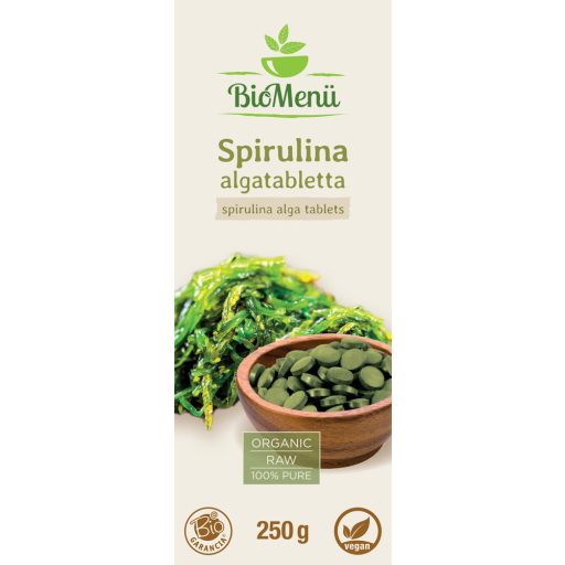 BioMenü organiczne tabletki z algami spirulina 250 g etykieta