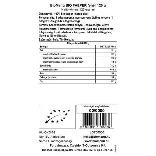 BioMenü ekologiczne białe płatki owsiane 125 g etykieta danych