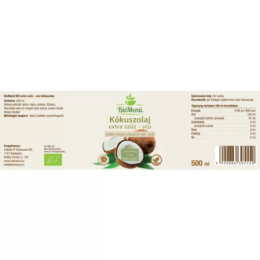 BioMenü organiczny olej kokosowy extra virgin 500 ml tworzywo