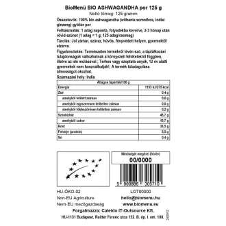 BioMenü ekologiczne ashwagandha w proszku 125 g obraz produktu