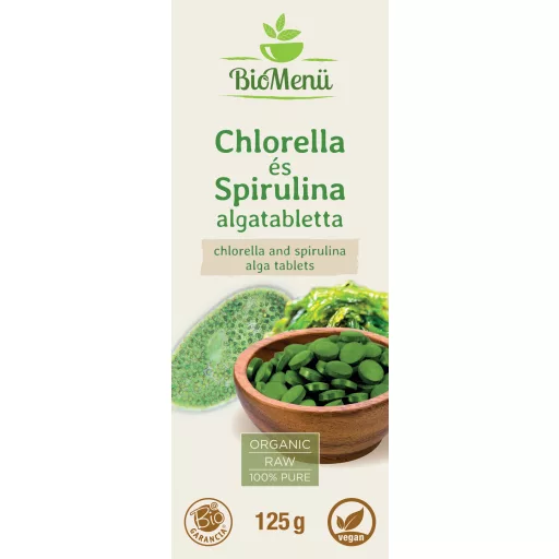 BioMenü ekologiczne tabletki z algami chlorella i spirulina 125 g etykieta