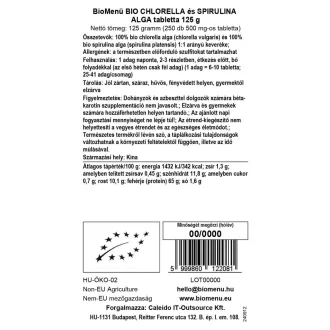 BioMenü ekologiczne tabletki z algami chlorella i spirulina 125 g obraz produktu