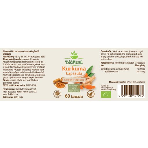BioMenü kapsułki z kurkumą ekologiczna 60 szt. etykieta