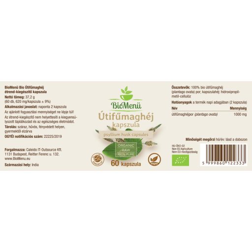 BioMenü kapsułki z łupin nasion psyllium ekologiczne 60 szt. etykieta