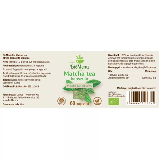 BioMenü ekologiczne kapsułki z herbatą matcha 60 szt. etykieta