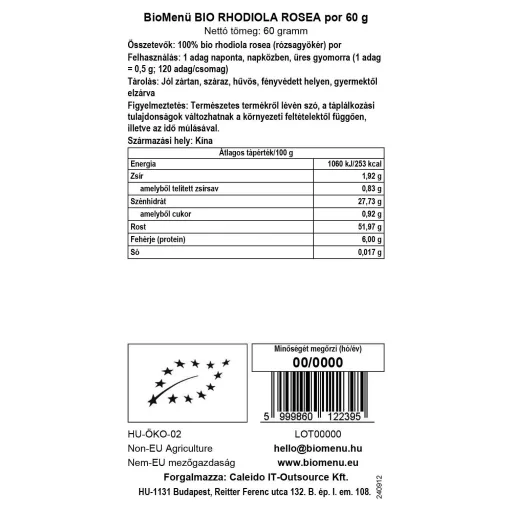 BioMenü ekologiczne proszek z rhodiola rosea 60 g etykieta danych