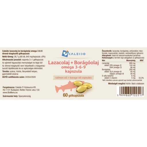 Caleido kwas linolowy + olej z ogórecznika omega 3-6-9 kapsułki żelowe 60 szt. etykieta