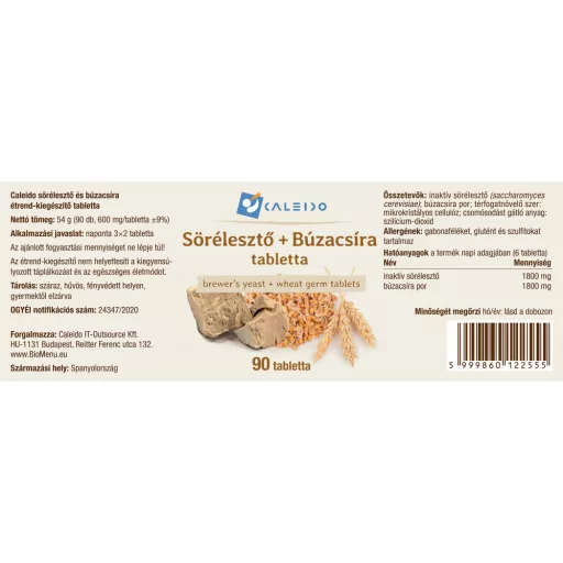 Caleido tabletki z drożdżami piwnymi + kiełkami pszenicy 90 szt. etykieta
