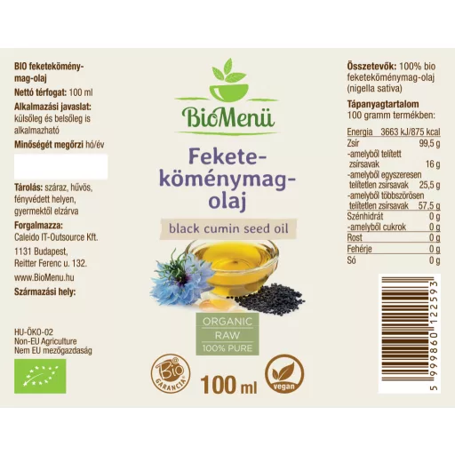 BioMenü organiczny olej z czarnuszki 100 ml etykieta