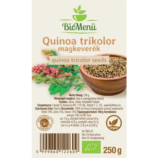 BioMenü mieszanka ziaren komosy ryżowej ekologicznej trójkolorowej 250 g etykieta