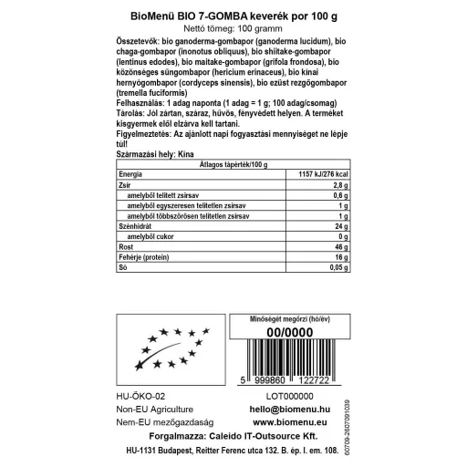BioMenü Bio 7-GRZYBÓW mieszanka proszek 100 g etykieta danych