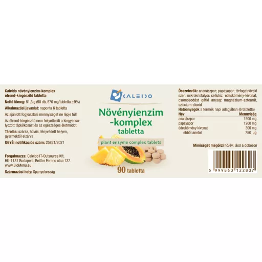Caleido tabletki z kompleksem enzymów roślinnych 90 szt. etykieta