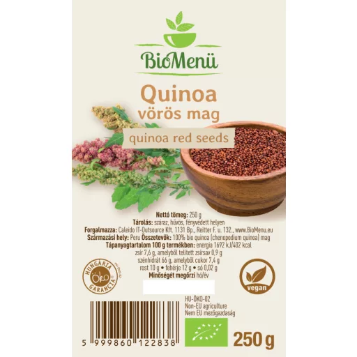 BioMenü ekologiczne ziarna quinoa czerwone 250 g etykieta