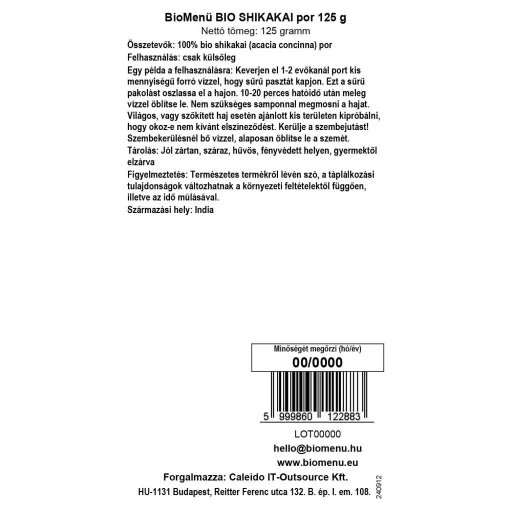 BioMenü proszek z bio shikakai 125 g etykieta danych