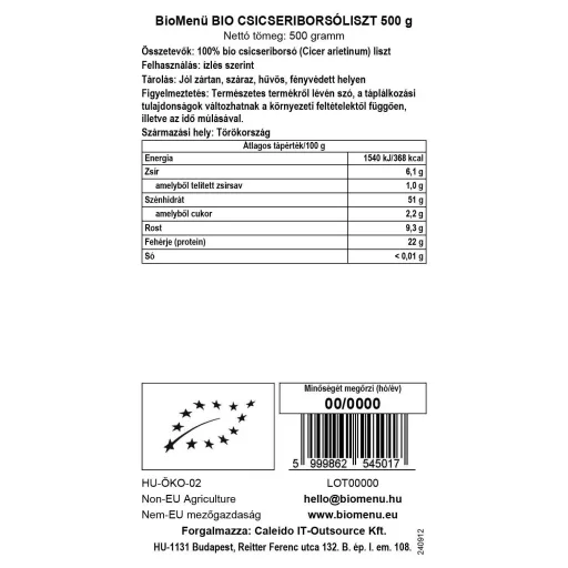 BioMenü ekologiczne mąka z ciecierzycy 500 g etykieta danych