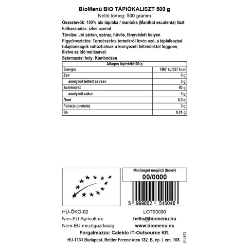 BioMenü organiczna mąka z tapioki 500 g etykieta danych