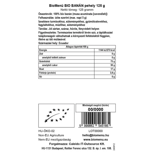 BioMenü ekologiczne płatki bananowe 125 g etykieta danych