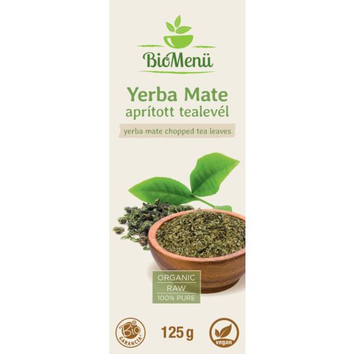 BioMenü yerba mate ekologiczna, rozdrobnione liście herbaty 125 g etykieta
