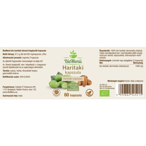 BioMenü organiczne kapsułki haritaki 60 szt. etykieta