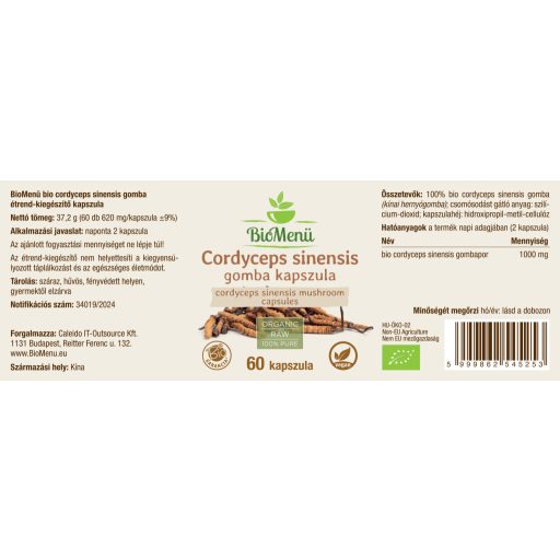 BioMenü ekologiczne kapsułki z grzybami cordyceps sinensis 60 szt. etykieta