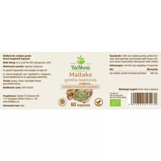 BioMenü kapsułki z organicznymi grzybami maitake 60 szt. etykieta
