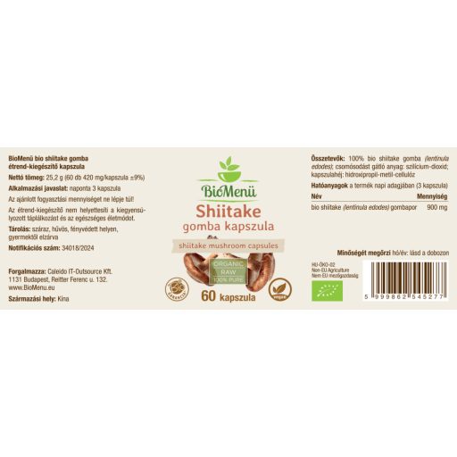 BioMenü kapsułki z bio shiitake 60 szt. etykieta