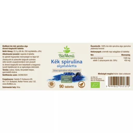 BioMenü ekologiczne tabletki z niebieską spiruliną 90 szt. etykieta