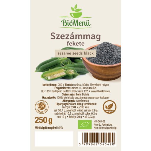 BioMenü organiczne czarne nasiona sezamu 250 g etykieta