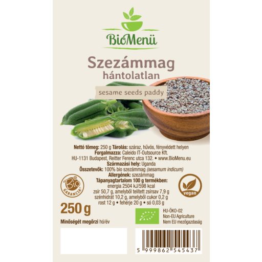 BioMenü organiczne niełuskane nasiona sezamu 250 g etykieta
