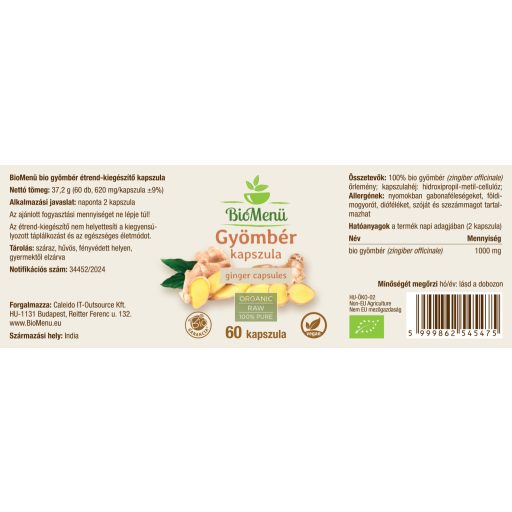 BioMenü bio kapsułki z imbirem 60 szt. etykieta