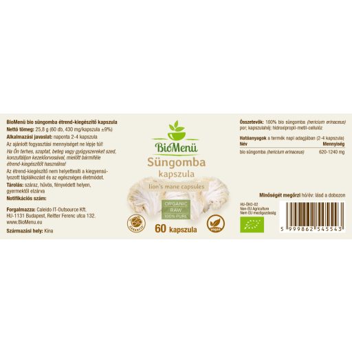 BioMenü organiczne kapsułki z grzybami reishi 60 szt. etykieta