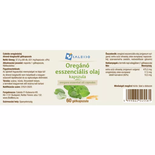 Caleido kapsułki żelowe z olejkiem eterycznym z oregano 60 szt. etykieta
