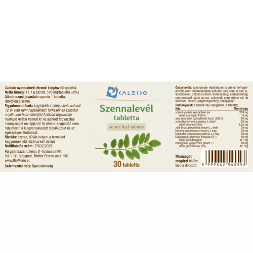 Caleido tabletki z liści senesu 30 szt. etykieta
