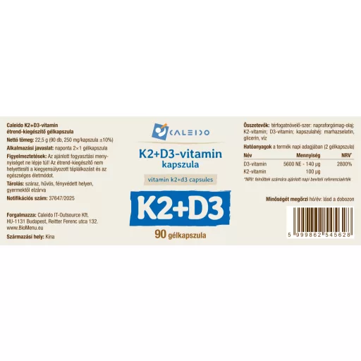 Caleido kapsułki żelowe z witaminą K2 + D3, 90 szt. etykieta